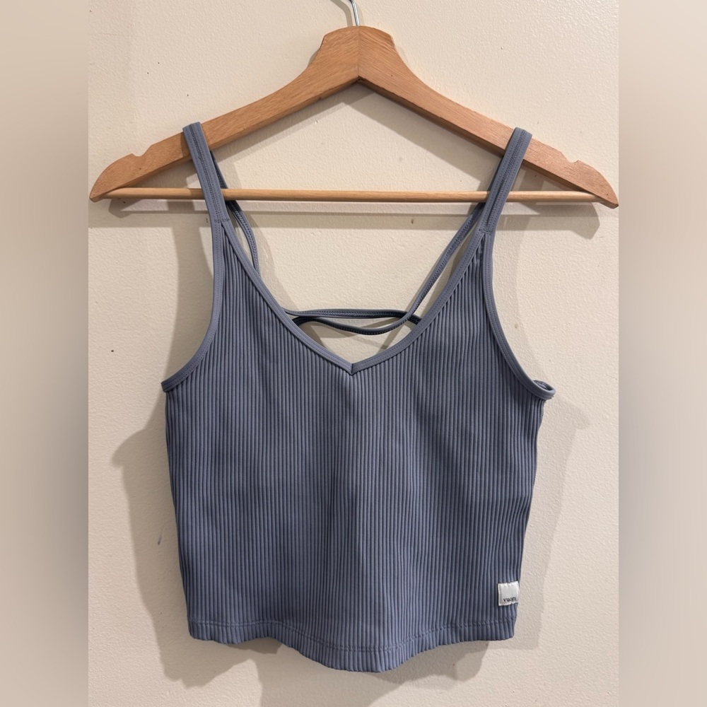 Vuori Ribbed Strappy Tank Top in Dusty Blue